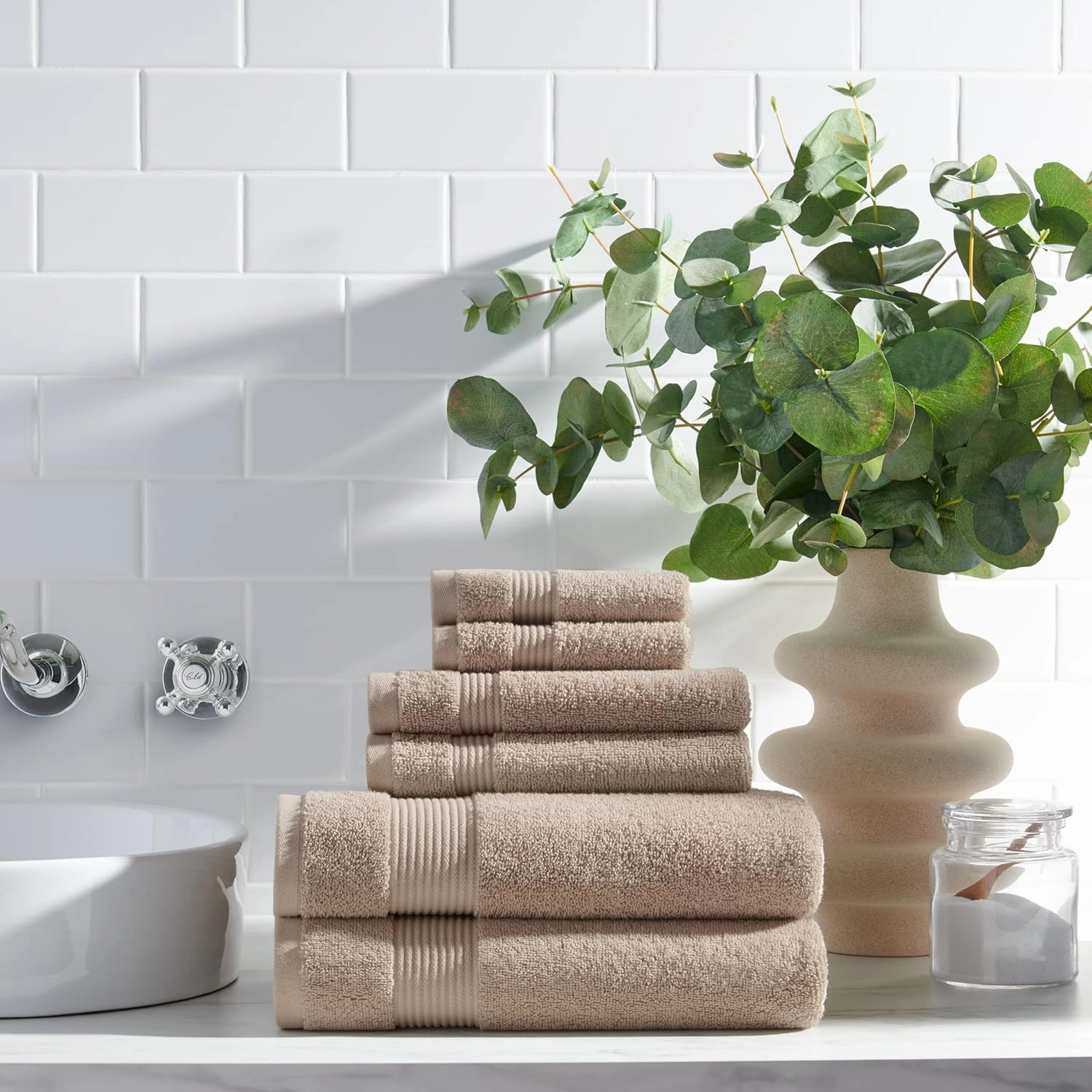 Arkwright Bath Washcloths 12 Pack - Super Soft 100% Cotton, 600 GSM Quick Dry & Absorbent, Luxury Face & Body Wash Cloth Towels for Hotels, Spa, and Vacation Rentals, Latte Beige