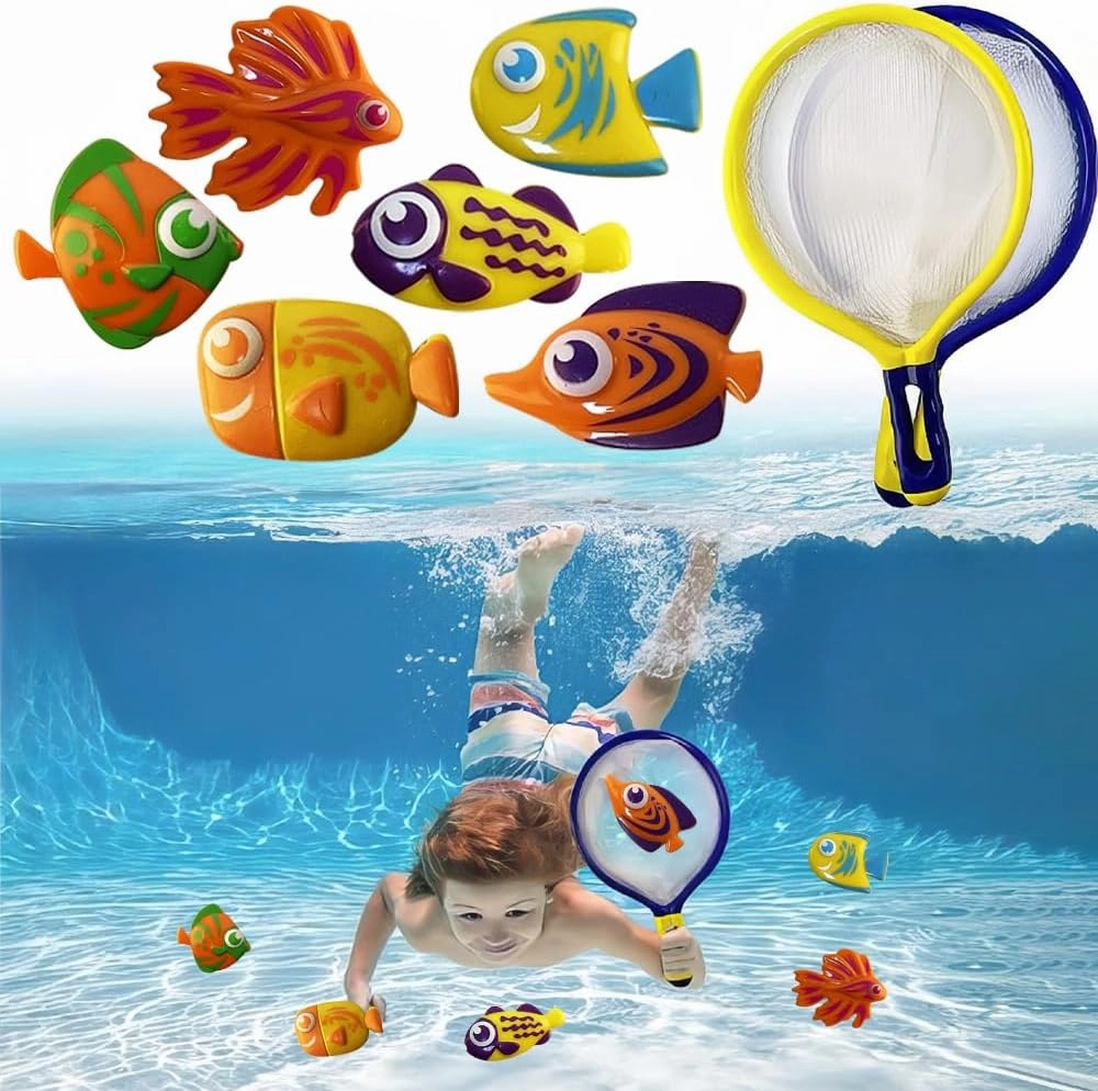 ArtCreativity Fishing Net Catch Game Set - Pool Toys for Kids Comes with 2 Fishing Net and 12 Colorful Fish Toys - Bathtub Toys for Boys and Girls - Summer Toys and Great Gift for Children