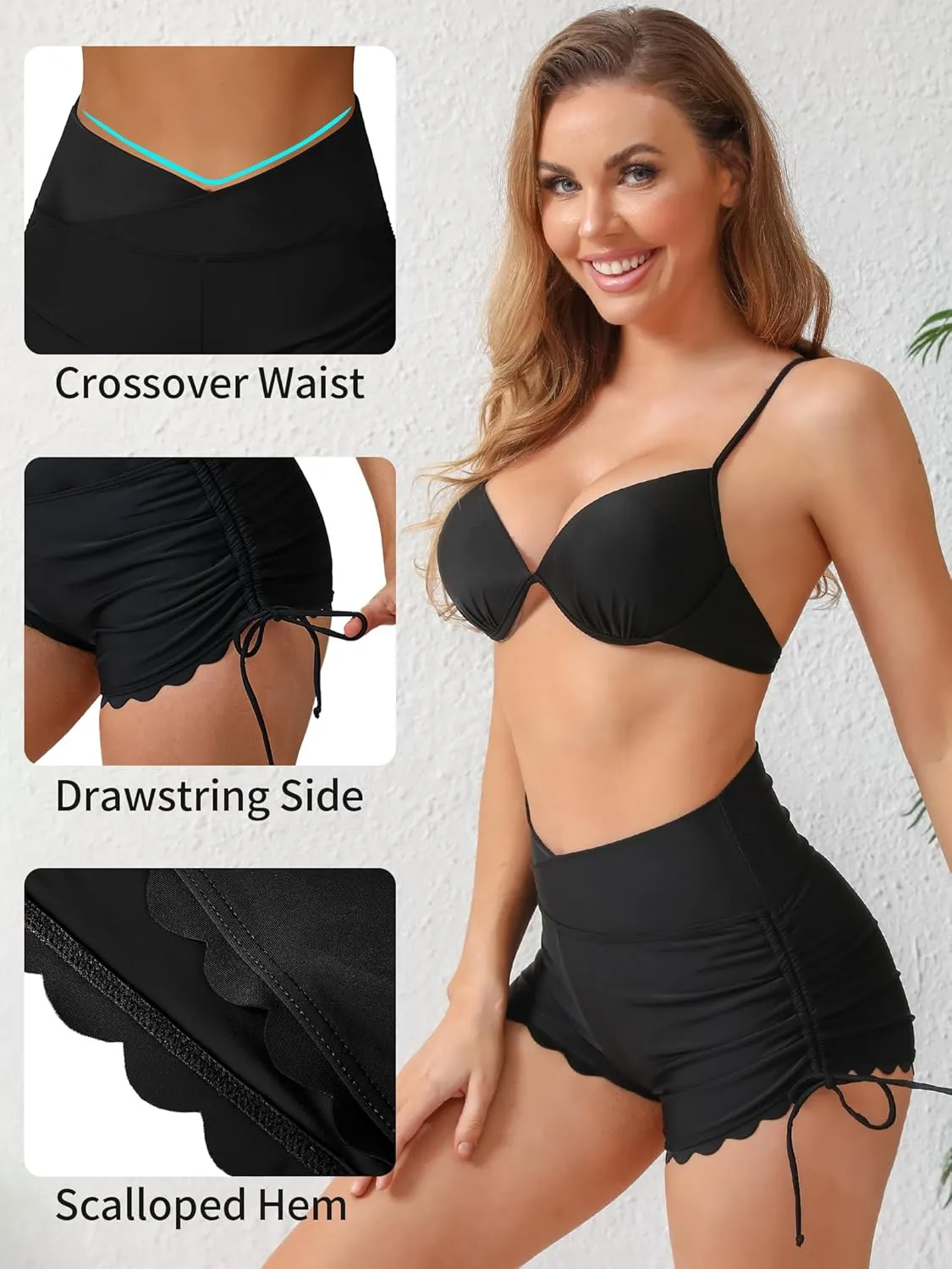 ATTRACO Women Swim Shorts High Waisted Swimsuit Shorts Swim Bottom Board Shorts