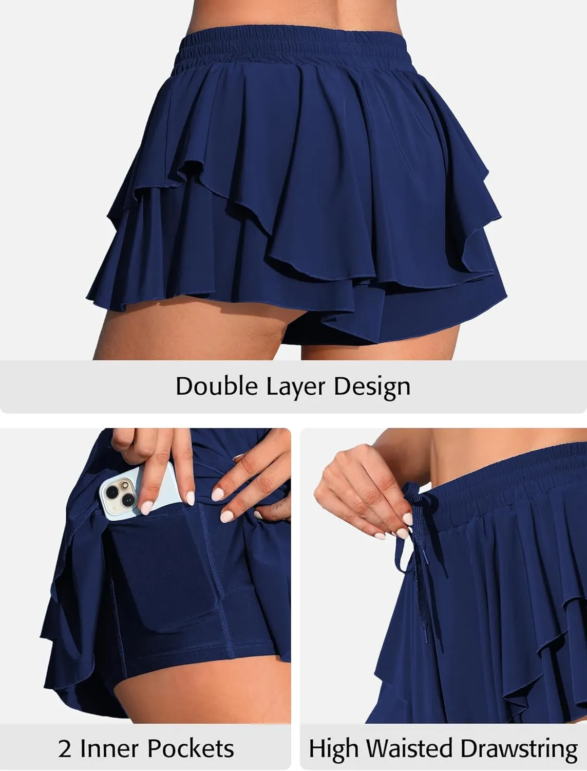 ATTRACO Women's 3" High Waisted Swim Board Shorts Quick Dry Flowy Board Shorts with Pockets