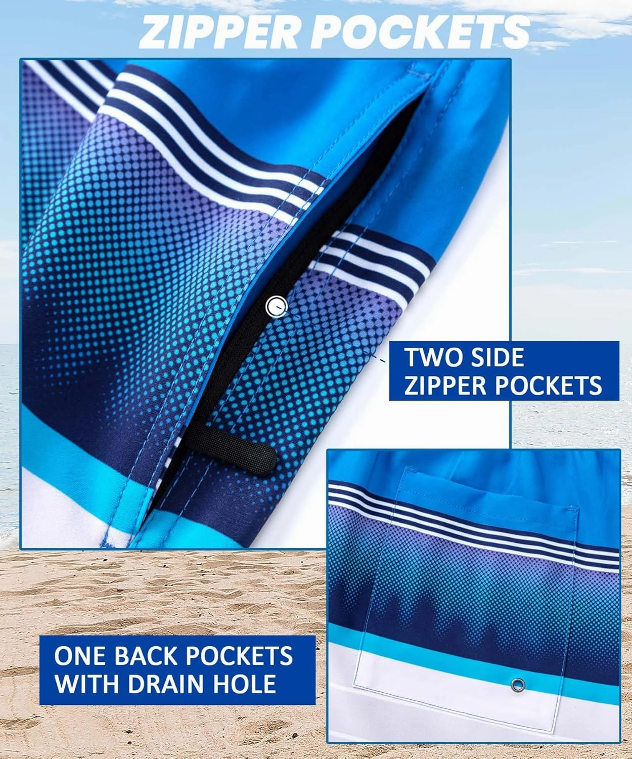 Aueyan Mens Swim Trunks 5.5 inch with Compression Liner Zipper Pockets,Quick Dry Swimsuit Trunks Funny Beach Board Shorts