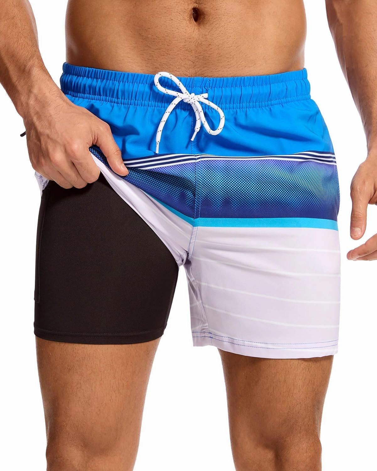 Aueyan Mens Swim Trunks 5.5 inch with Compression Liner Zipper Pockets,Quick Dry Swimsuit Trunks Funny Beach Board Shorts