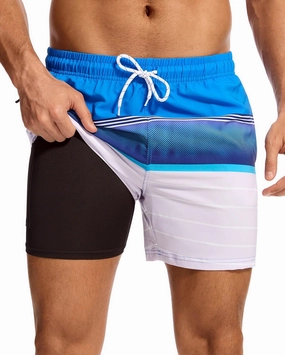 Aueyan Mens Swim Trunks 5.5 inch with Compression Liner Zipper Pockets,Quick Dry Swimsuit Trunks Funny Beach Board Shorts