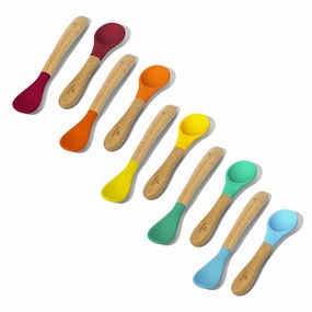 Avanchy Bamboo & Silicone Infant Training Spoons, BPA Free - Soft Tip, Easy on Gums, First Stage Feeding Utensils for Baby-Led Weaning, Self-Feeding, 5 Baby  5 Infant Spoons
