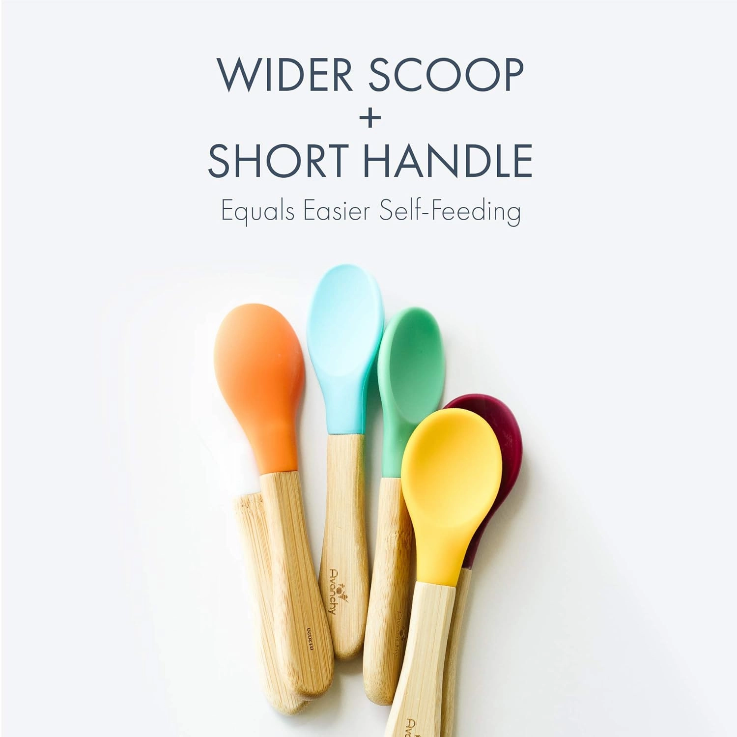 Avanchy Bamboo & Silicone Infant Training Spoons, BPA Free - Soft Tip, Easy on Gums, First Stage Feeding Utensils for Baby-Led Weaning, Self-Feeding, 5 Baby  5 Infant Spoons