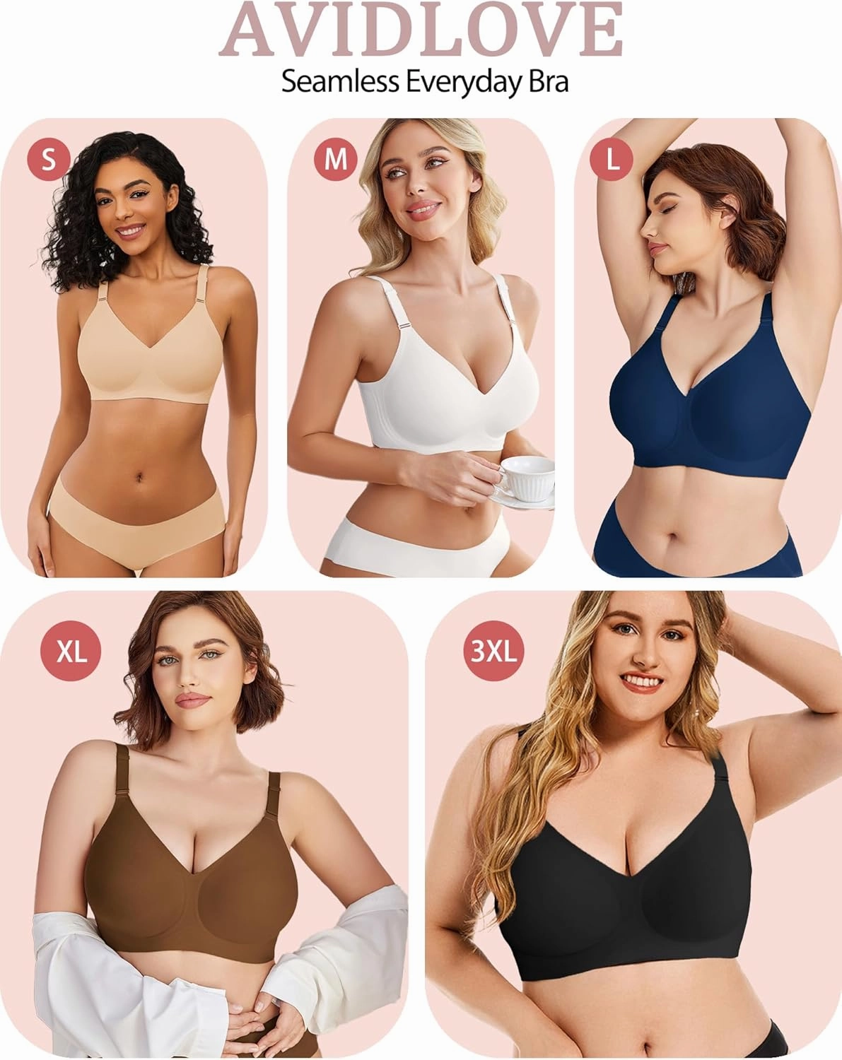 Avidlove Wireless Bras for Women Comfy Seamless Bra No Underwire Bras Full Coverage Bralettes Soft Comfortable Everyday Bra