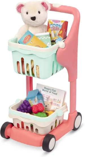 B. Play – Musical Shopping Cart – 25 Pieces of Play Food – Educational Board Book – Teddy Bear – 2 Years   – Shop & Glow Toy Cart - Plush & Book