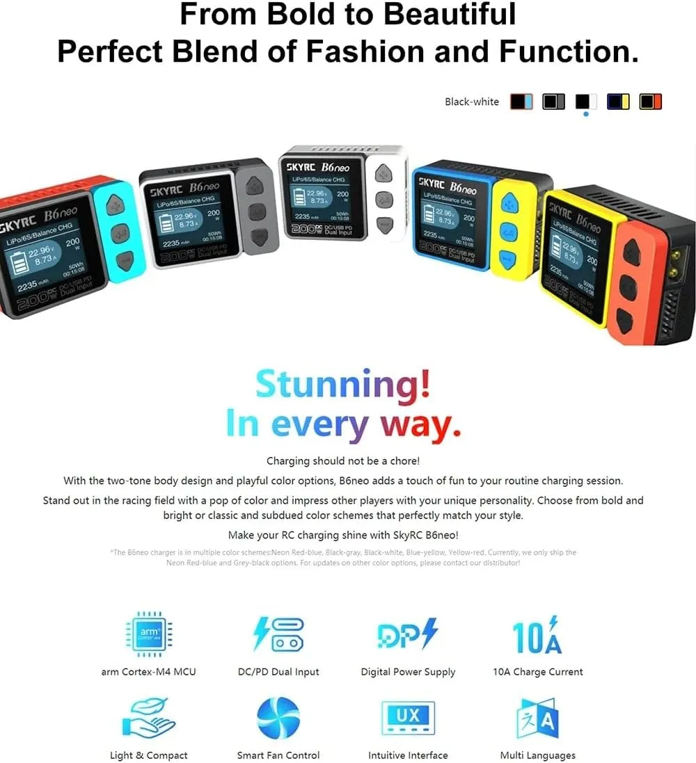 B6neo Smart Balance Charger DC-200W PD-80W PD3.0 Interface Electricity Detection for SKYRC Chargers for RC Racing Drones Airplane Model (B6neo with XT60 XT30)