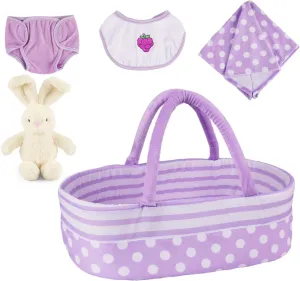 BABESIDE 5 Pcs Reborn Baby Doll Accessories Gift Set for 17-22 Inch Baby Dolls,Pretend Play Set for Girls with Bassinet, Plush Bunny,Bib& Towel(Doll Not Included)