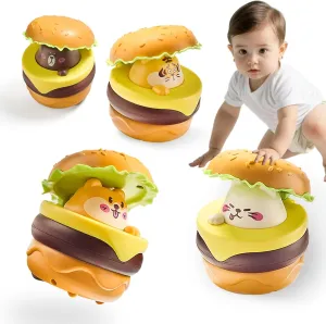 Baby Car Toys 6-12 Months, Press and Go Cars for Toddlers, 4PCS Burger Push Vehicle Toys for Boys Girls Early Development