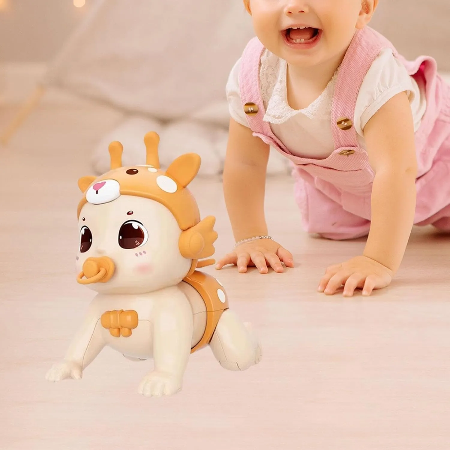 Baby Crawling Dolls Toy,Electric Infants Doll,Electric Singing Doll Toy,Musical Crawling Toy for Girls, Orange