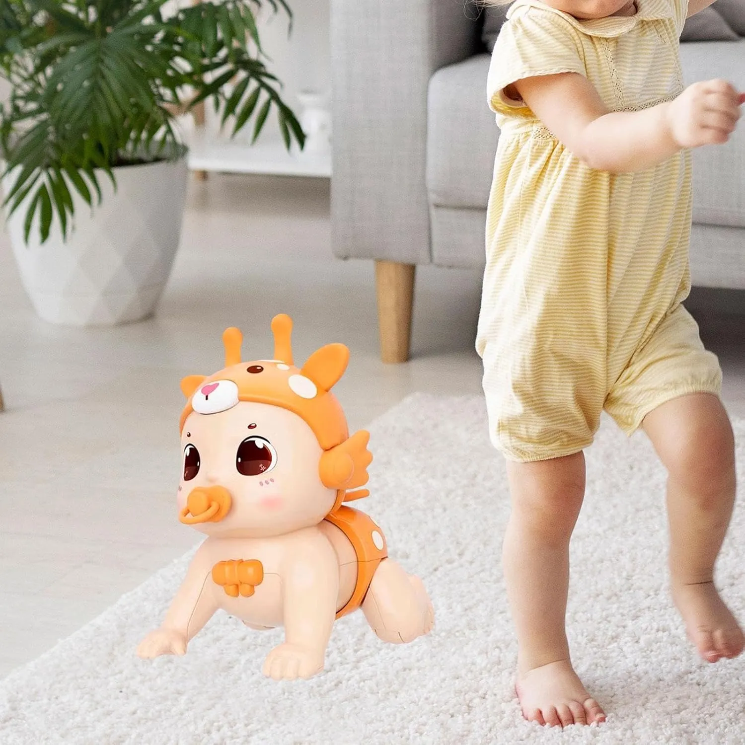 Baby Crawling Dolls Toy,Electric Infants Doll,Electric Singing Doll Toy,Musical Crawling Toy for Girls, Orange
