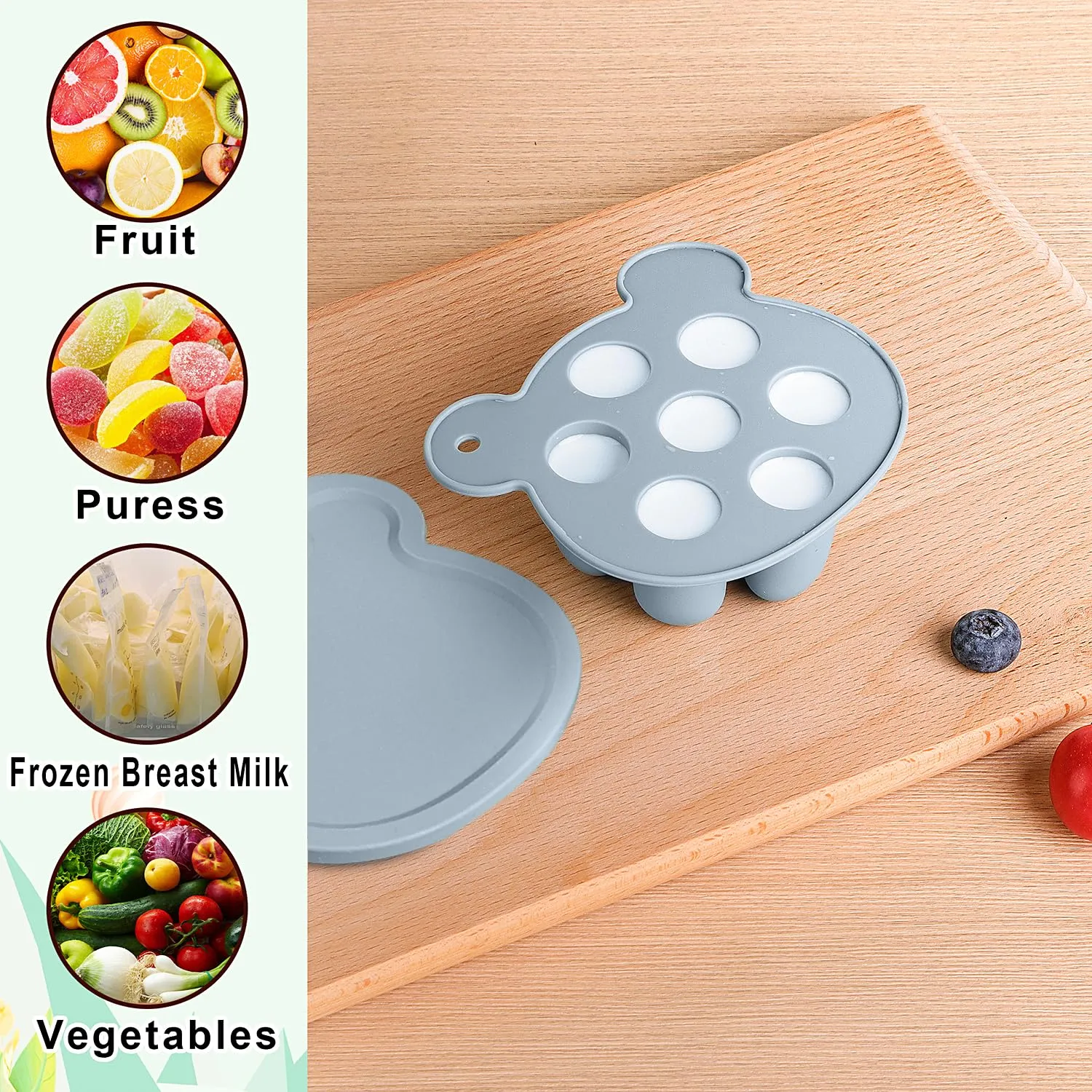 Baby Fruit Feeder & Breastmilk Popsicle Molds – 3-Pack Set with Freezer Tray, Teether Toy, Silicone Pacifier, and 3 Extra Mesh Sizes – (Sky Blue)