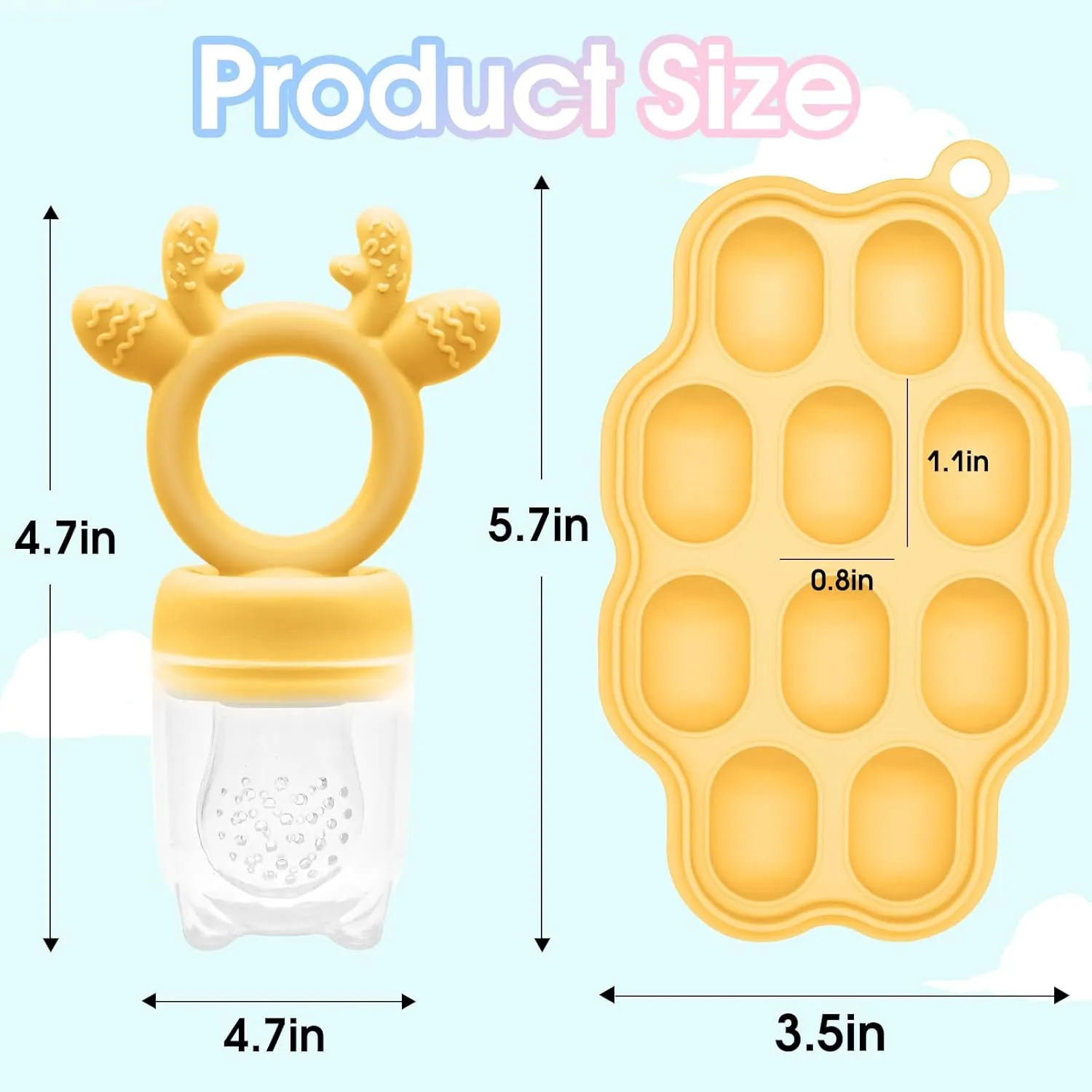 Baby Fruit Feeder and Breastmilk Popsicle Molds for Teething Relief, BPA Free Silicone Baby Food Teether Feeder Pacifier & Mini Freezer Tray with lid Teething Toys (2 Pack)