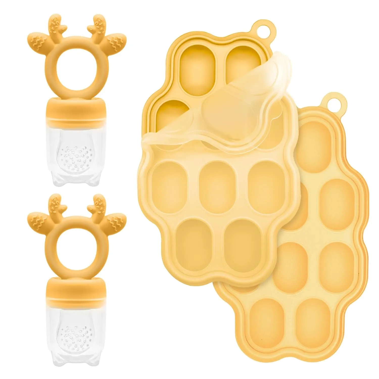 Baby Fruit Feeder and Breastmilk Popsicle Molds for Teething Relief, BPA Free Silicone Baby Food Teether Feeder Pacifier & Mini Freezer Tray with lid Teething Toys (2 Pack)
