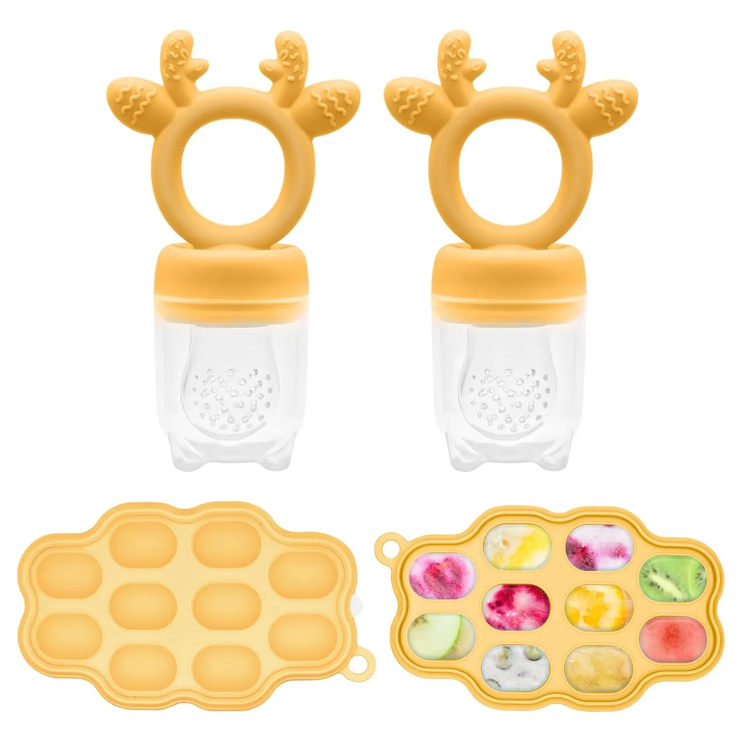 Baby Fruit Feeder and Breastmilk Popsicle Molds for Teething Relief, BPA Free Silicone Baby Food Teether Feeder Pacifier & Mini Freezer Tray with lid Teething Toys (2 Pack)