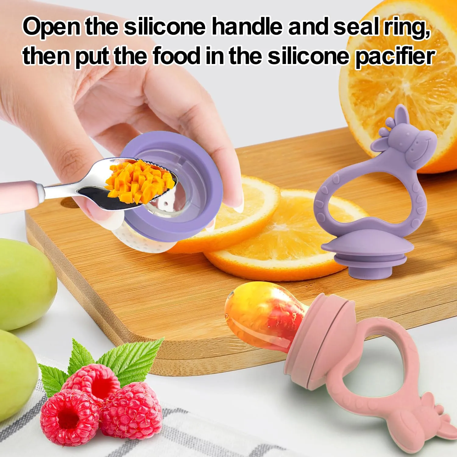 Baby Fruit Food Feeder Breastmilk Popsicle Molds for Teething Relief, Baby Teether Freezer Tray with Lid, BPA Free Silicone Feeding Set Includes 6 Food Pacifiers