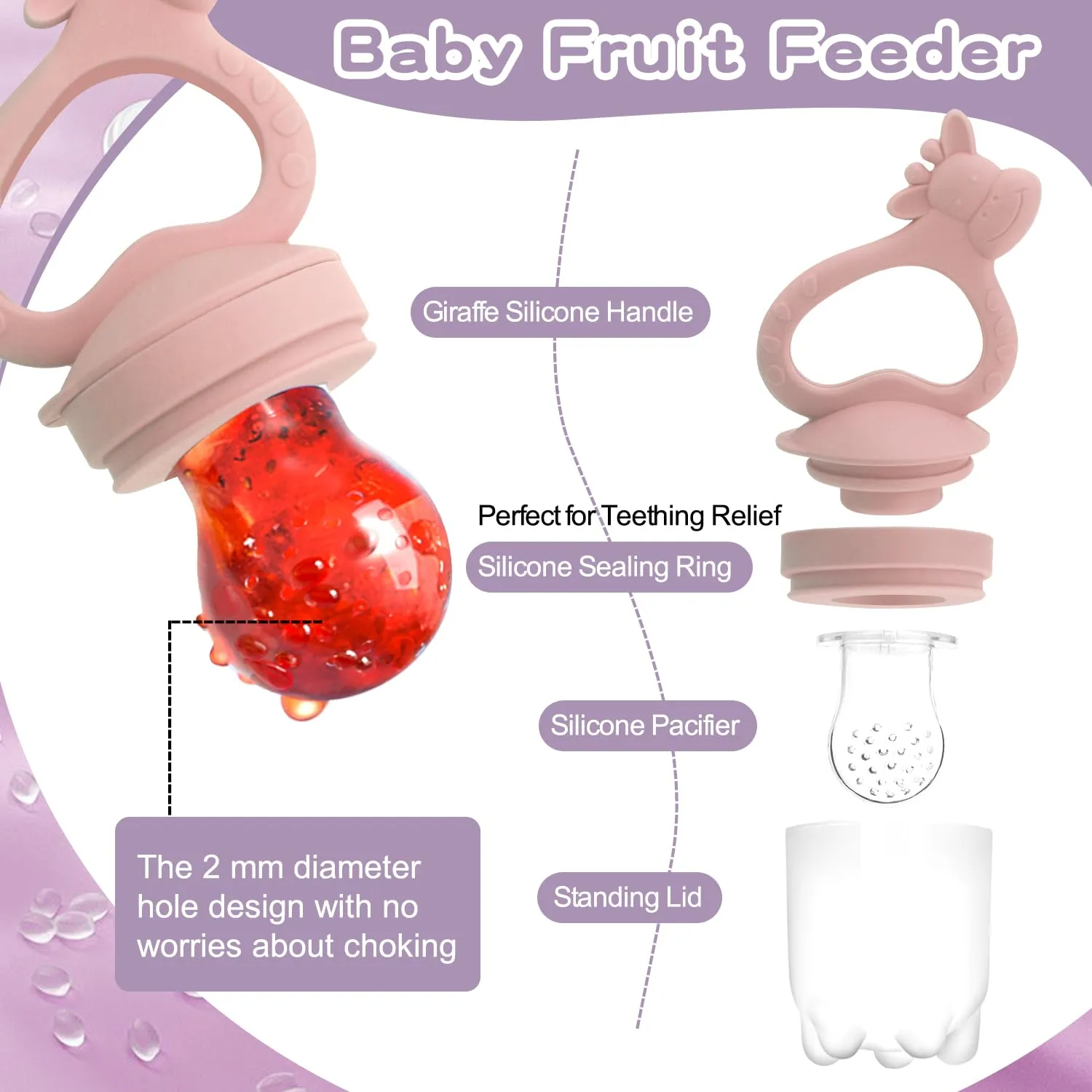 Baby Fruit Food Feeder Breastmilk Popsicle Molds for Teething Relief, Baby Teether Freezer Tray with Lid, BPA Free Silicone Feeding Set Includes 6 Food Pacifiers