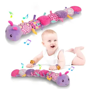Baby Infant Musical Stuffed Animal Soft Toy with Multi-Sensory Crinkle, Rattle & Textures,Baby Girl Toy Birthday Gift for 0 3 6 9 12 Months ,Caterpillar,Purple