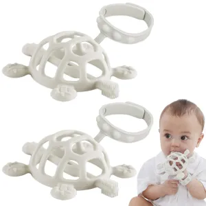 Baby Teething Toys, Baby Teethers 3-24 Months, Teething Mittens with Anti-Drop, Teethers Turtle with Three Shapes for Stimulates and Soothing-Silicone BPA Free | (Pack of 2)