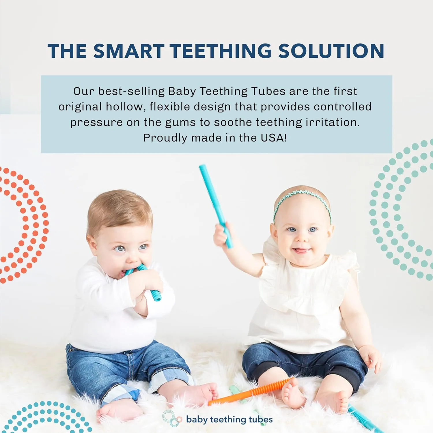 Baby Teething Tubes - Made in The USA Baby Teething Toys - Soft & Durable Infant Toys and Toddler Silicone Teether - 7 Inches, Teal - Baby Must Haves for Teething Relief - Food Safe & Easy to Clean