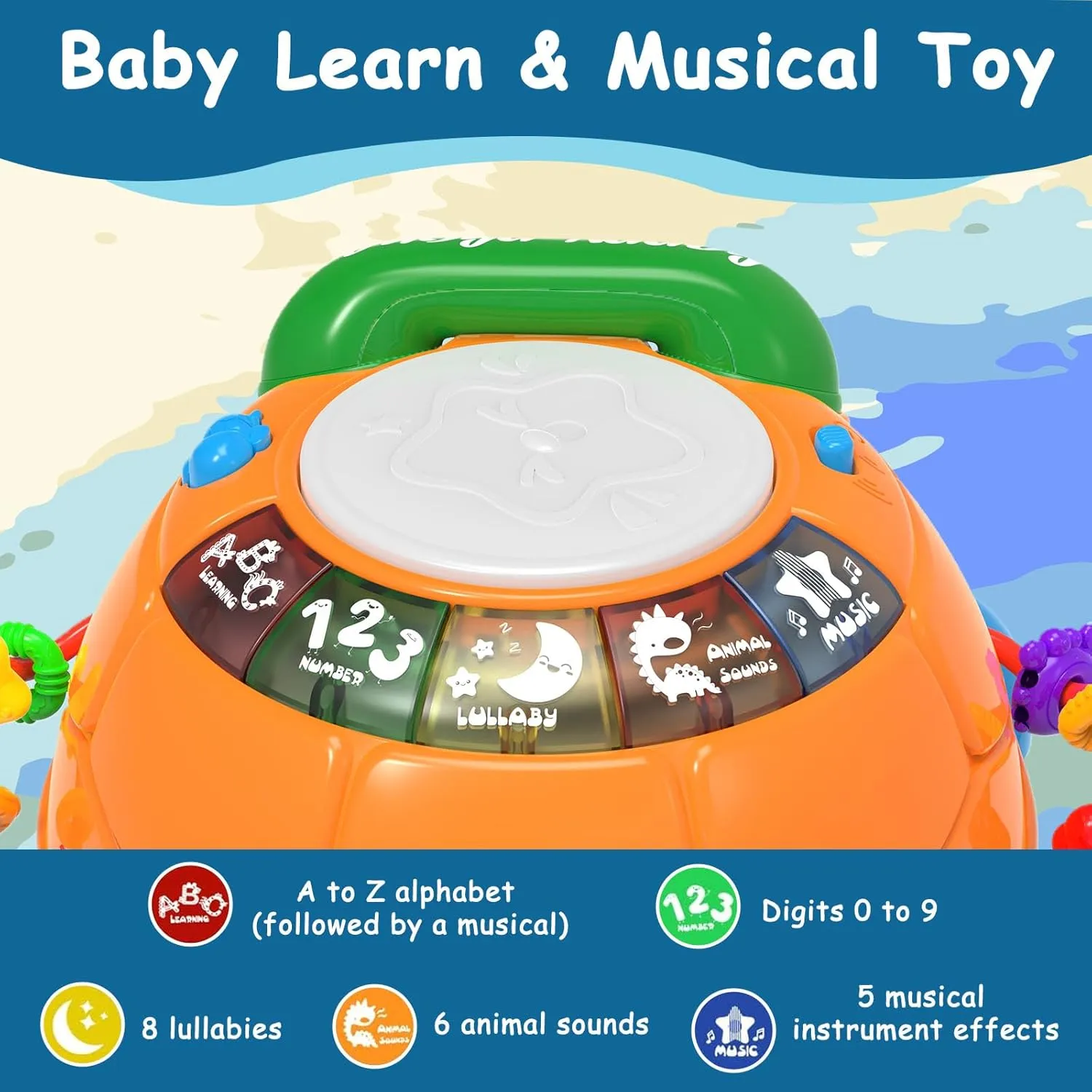 Baby Toys 6 to 12 Months,Infant Musical Turtle Crawling Toy with Phone Hand Drum, Baby Toy 7 8 9 10 18 Months 1-2 Year Old Girl Boy Gift (Blue)