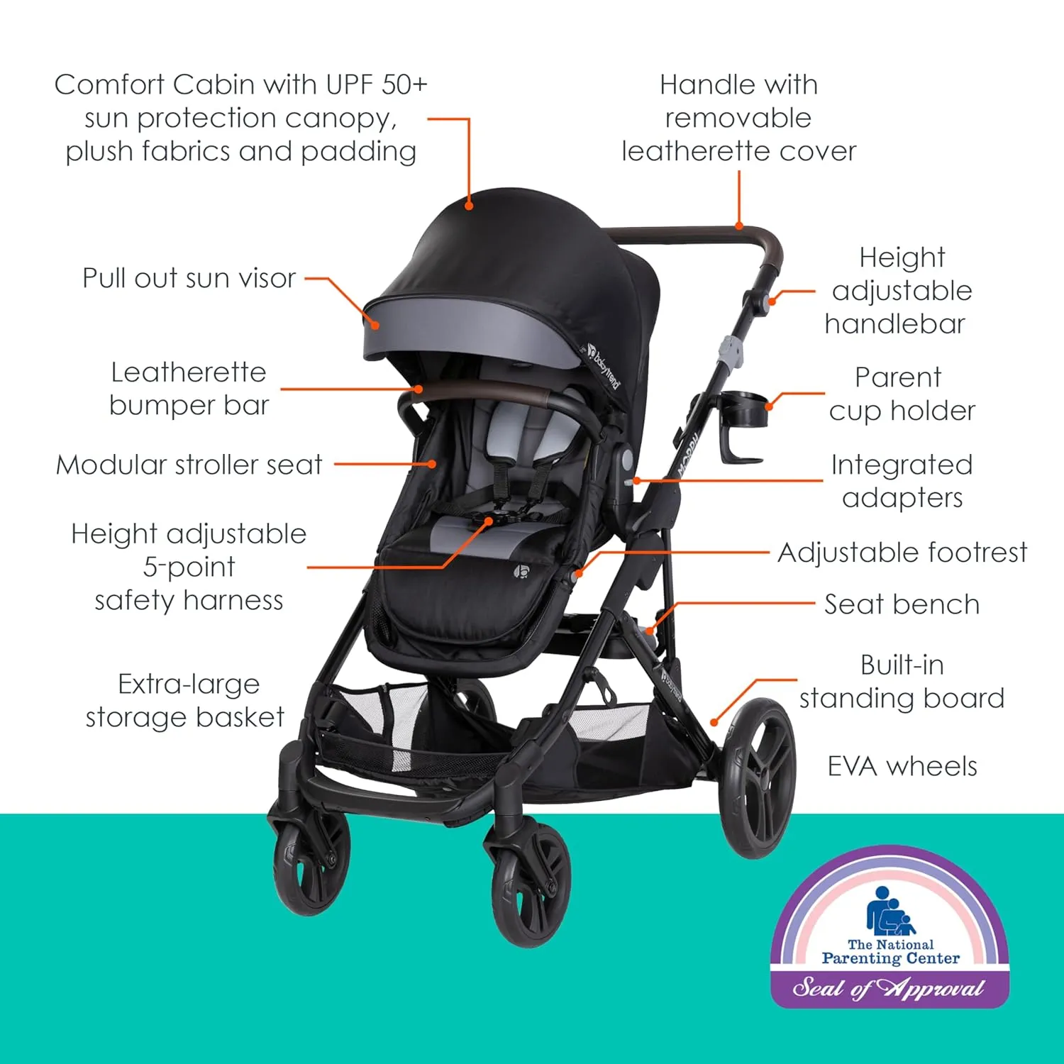 Baby Trend Morph Single to Double Modular Stroller, Dash Black