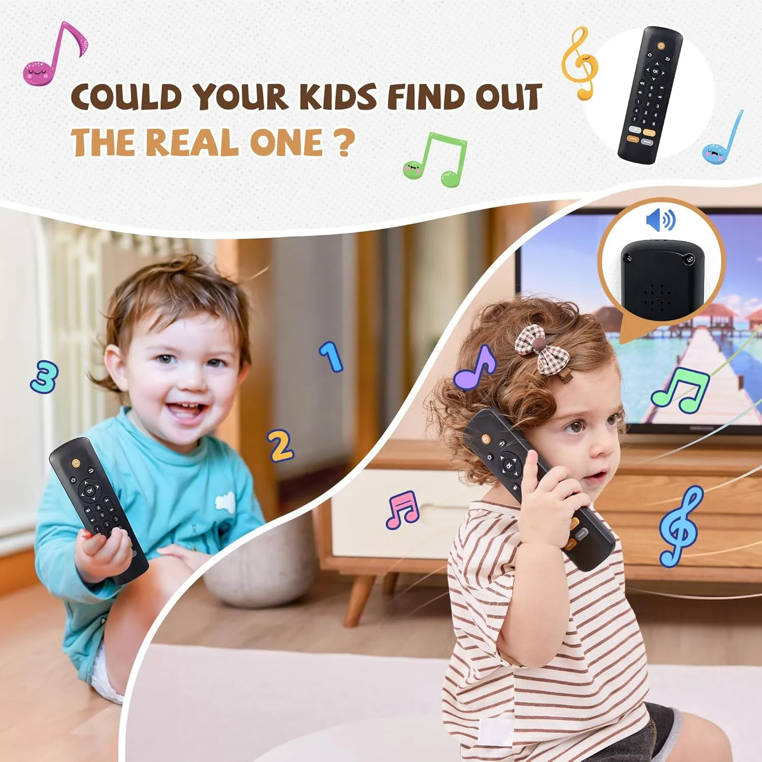 Baby TV Remote Toy - Realistic Play Remote toy with Lights and Sounds, 3 Languages (English, Spanish & French), Learning Musical Toys, Preschool Infant Boys Girls Toys Gift for 1 2 Year Old, Black
