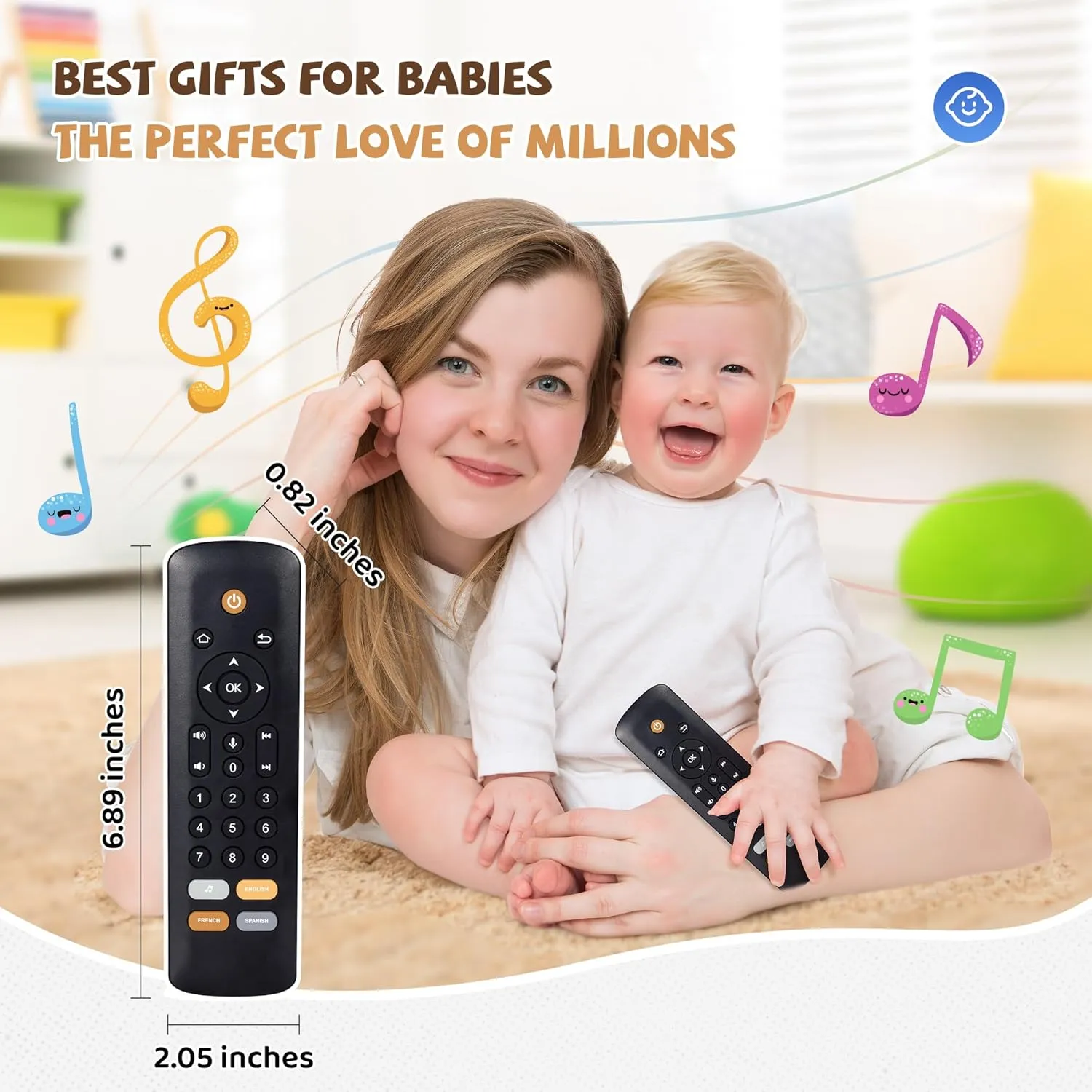 Baby TV Remote Toy - Realistic Play Remote toy with Lights and Sounds, 3 Languages (English, Spanish & French), Learning Musical Toys, Preschool Infant Boys Girls Toys Gift for 1 2 Year Old, Black