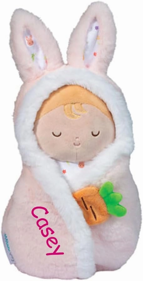 Baby Doll Play Set, Baby Hug Plush Stuffed Animal, Soft Doll with Swaddle, Personalized with Custom Name - 10 Inch (Pink Bunny)