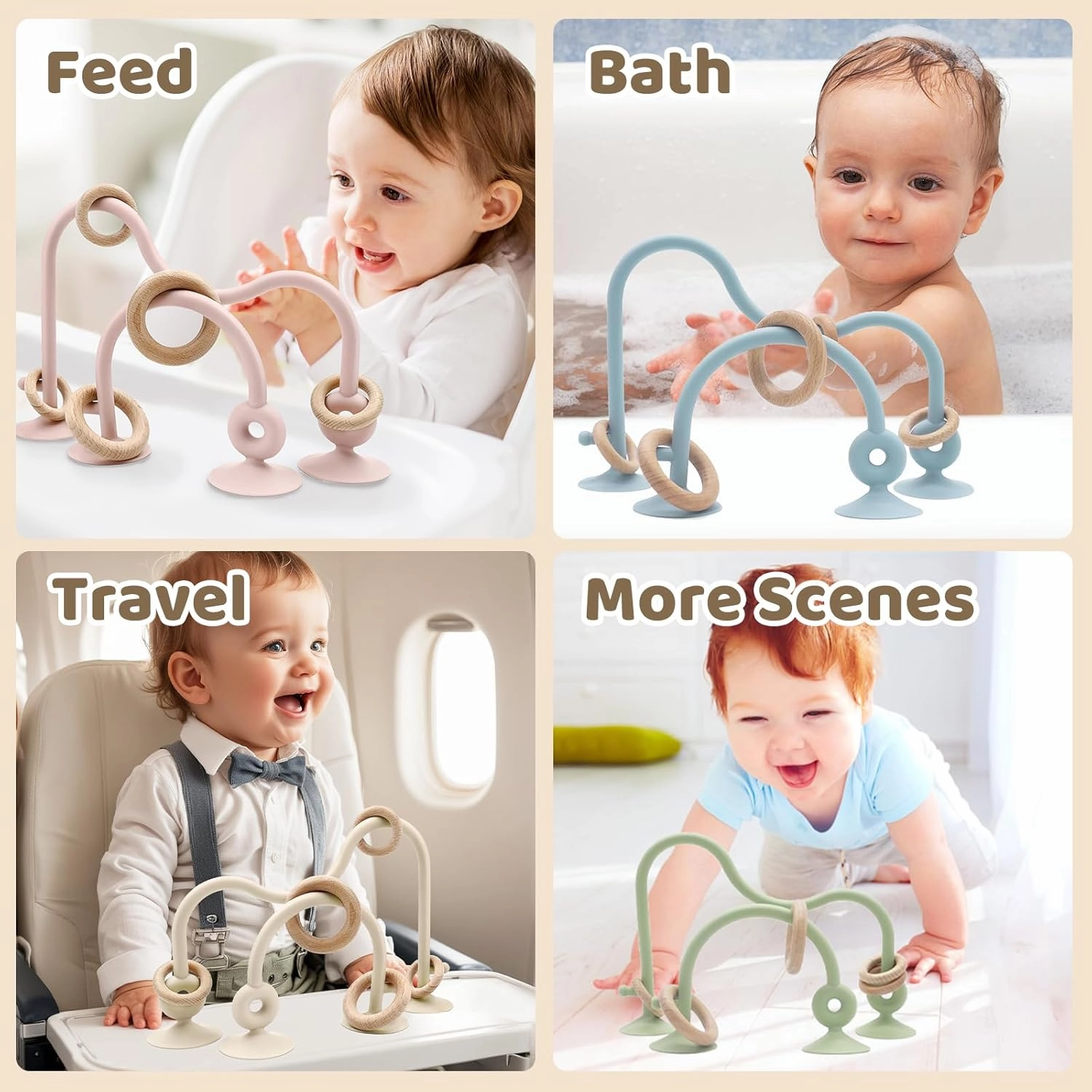 Baby High Chair Suction Toys Teething Chew - Baby Table Toys, Teething Toys Silicone Teethers, Food Grade Silicon for 6 12 18 Months (Rosepink Beige)