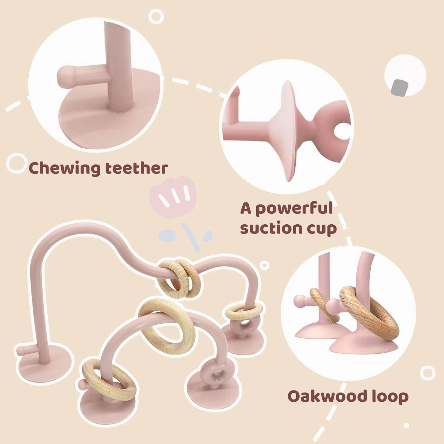 Baby High Chair Suction Toys Teething Chew - Baby Table Toys, Teething Toys Silicone Teethers, Food Grade Silicon for 6 12 18 Months (Rosepink Beige)