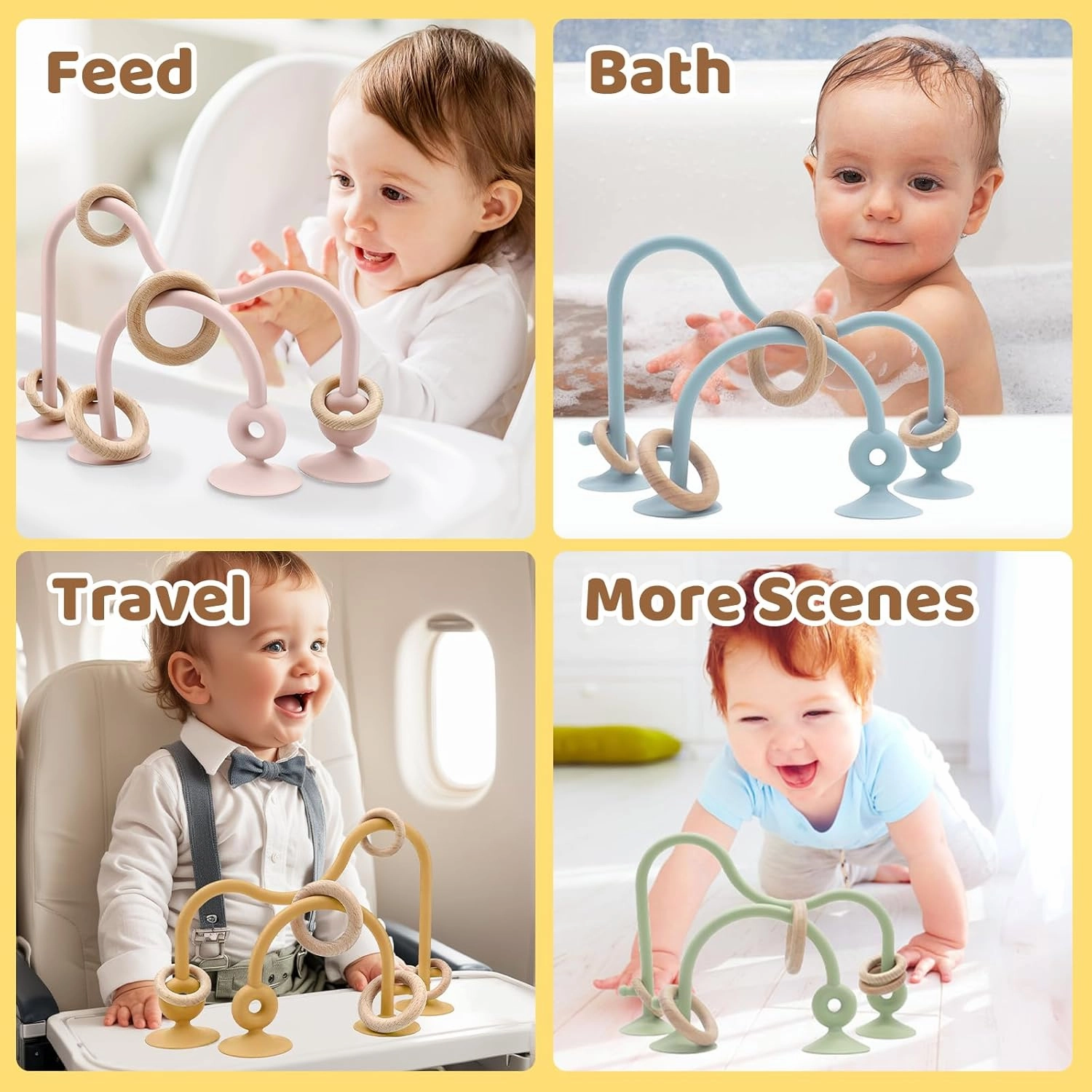 Baby High Chair Toys Teething Chew - Baby Table Toys, High Chair Suction Toy Teething Toys Silicone Teethers, Food Grade Silicon for 6 12 18 Months (Green Yellow)