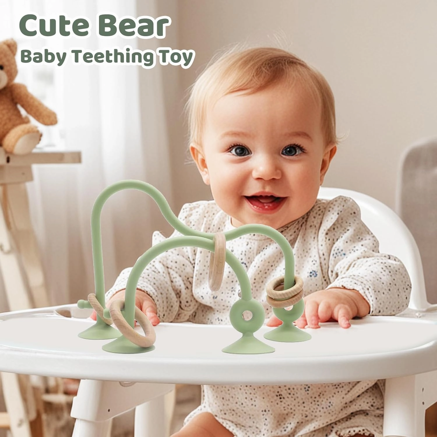 Baby High Chair Toys Teething Chew - Baby Table Toys, High Chair Suction Toy Teething Toys Silicone Teethers, Food Grade Silicon for 6 12 18 Months (Green Yellow)