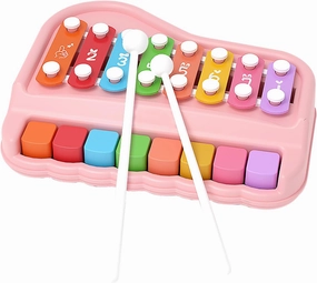 Baby Piano Xylophone for Toddlers 2-3, 2 in 1 Baby Piano Xylophone Musical Instrument with 8 Multicolored Key Scales Keyboard for Kids(Pink)