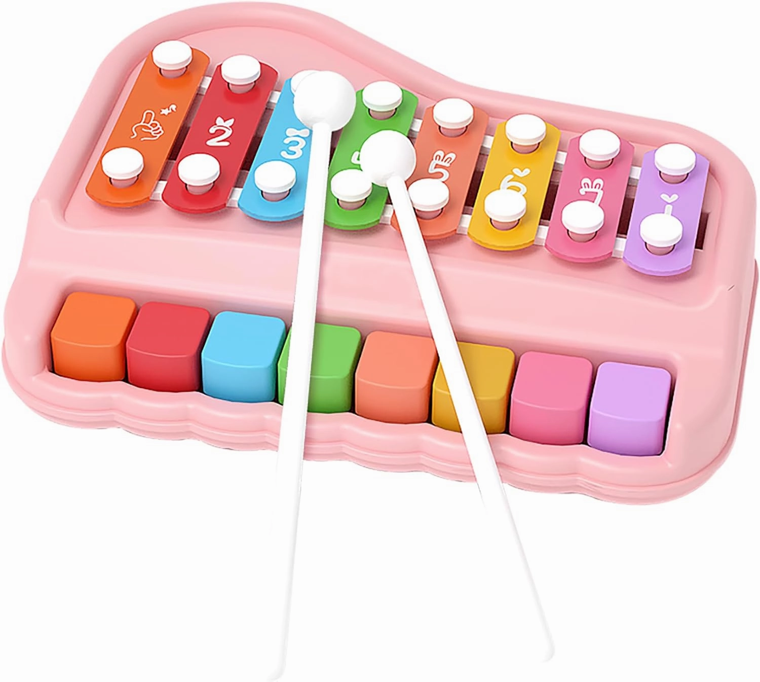 Baby Piano Xylophone for Toddlers 2-3, 2 in 1 Baby Piano Xylophone Musical Instrument with 8 Multicolored Key Scales Keyboard for Kids(Pink)