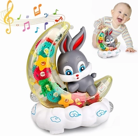 Baby Rabbit Toys, Gear Moon Rabbit Toy with Lights and Music, Early Development Educational Musical Toys for Kids Boys Girls, Birthday Gifts for Babies