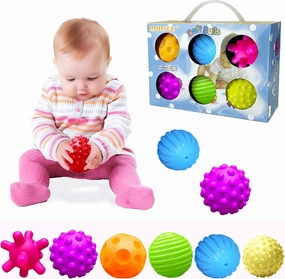 Baby Sensory Toy, Infant Sensory Squeeze Ball Texture Multi Massage Soft Balls Set, 6 Pieces by