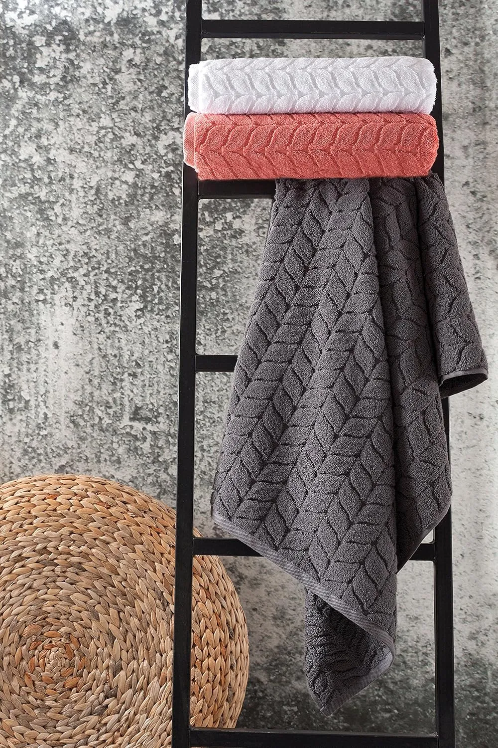 BAGNO MILANO 100% Turkish Cotton Jacquard Luxury Towel Set – Quick Dry Non-GMO Ultra-Soft, Plush and Absorbent Luxury Durable Turkish Towels Set (Grey, 6 pcs Towel Set)