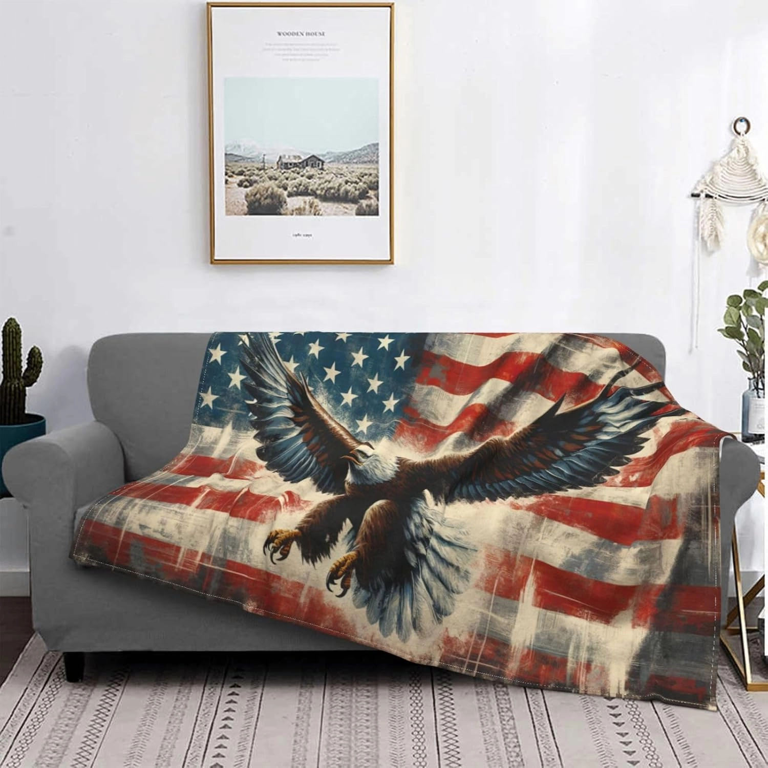 Bald Eagle American Flag Throw Blanket - Super Warm Soft Plush Lightweight Fleece Flannel - 50"X40" for Kids Adults