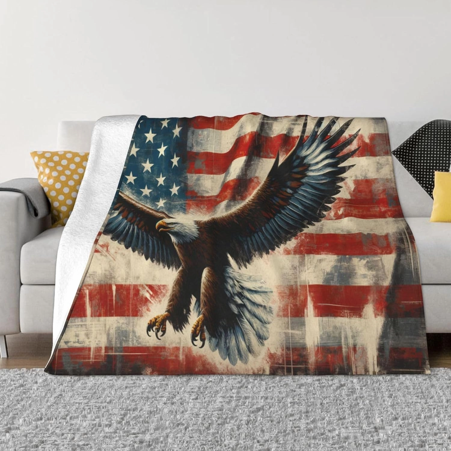 Bald Eagle American Flag Throw Blanket - Super Warm Soft Plush Lightweight Fleece Flannel - 50"X40" for Kids Adults