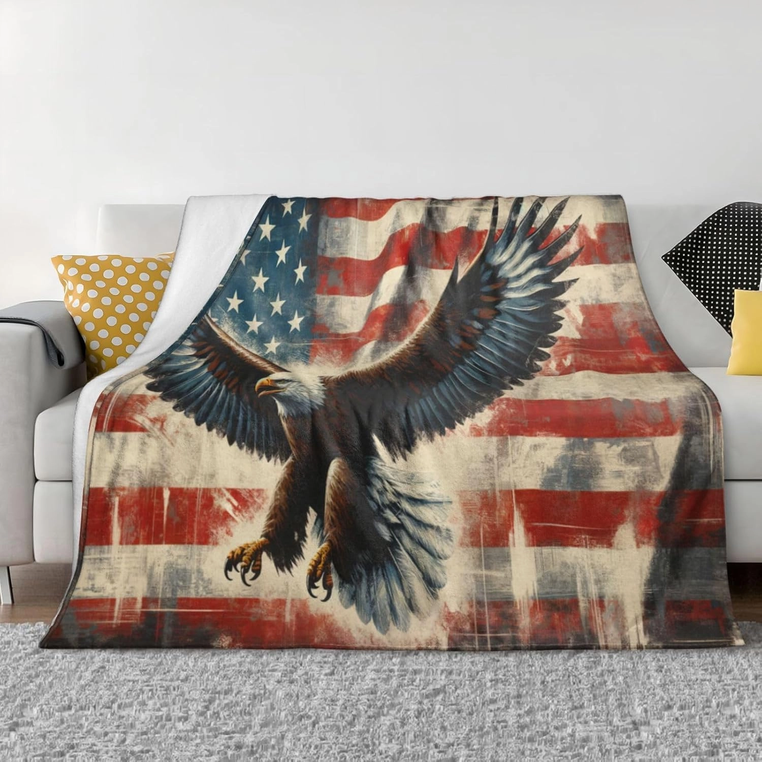Bald Eagle American Flag Throw Blanket - Super Warm Soft Plush Lightweight Fleece Flannel - 50"X40" for Kids Adults