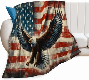 Bald Eagle American Flag Throw Blanket - Super Warm Soft Plush Lightweight Fleece Flannel - 50"X40" for Kids Adults