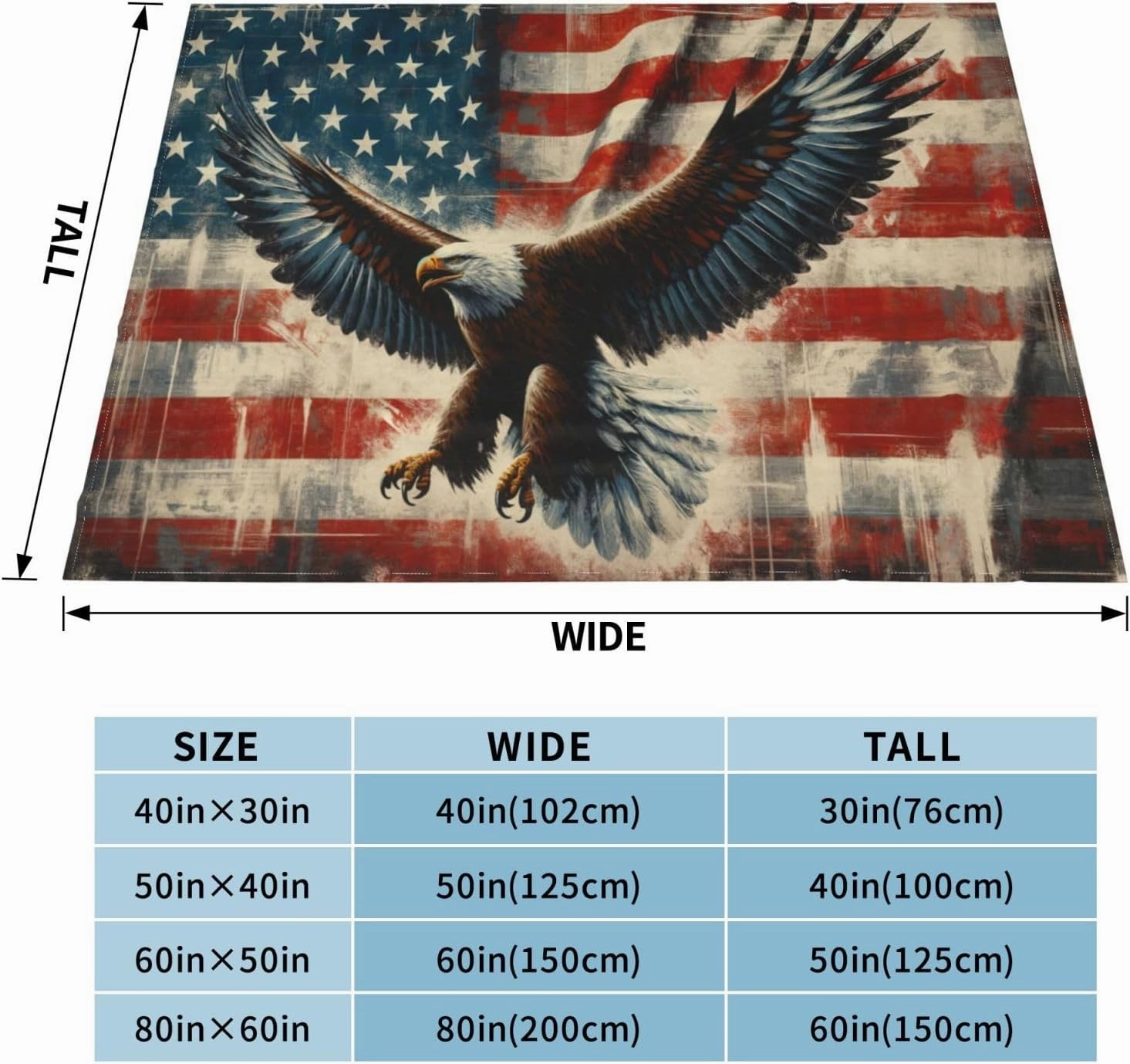 Bald Eagle American Flag Throw Blanket - Super Warm Soft Plush Lightweight Fleece Flannel - 50"X40" for Kids Adults