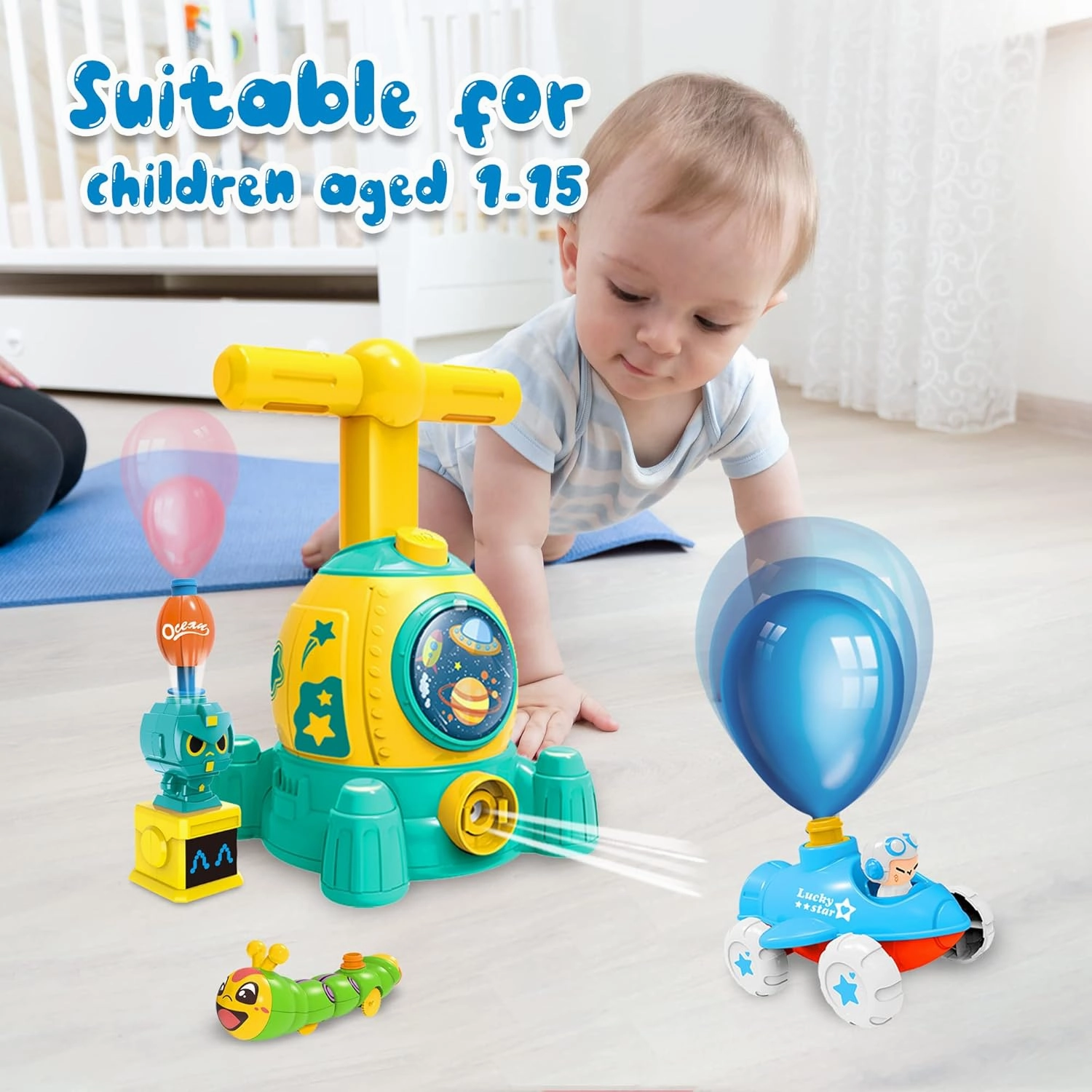 Balloon Powered Toy Car,Balloon Launcher Toy with 12 PCS Balloons and Car Launcher Tower,Rocket Balloons with Pump Party Supplies Birthday Christmas Gifts for Kids Ages 3-12(Rocket-Green)