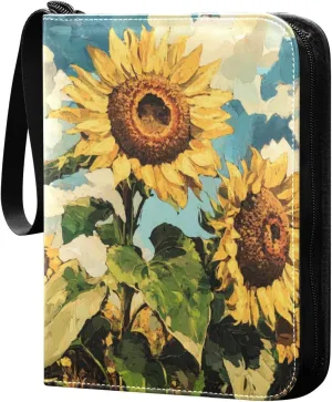 baseball cards binder card album holder with double sided removable sleeves for game, baseball cards collection Sunflowers Oil Painting Yellow