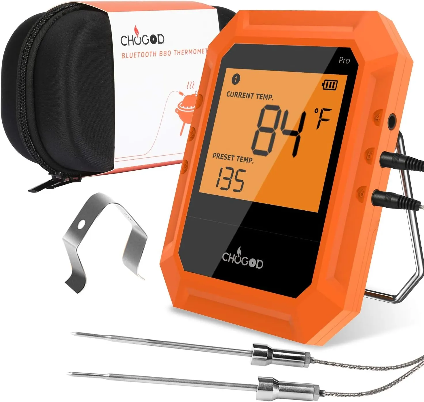 BBQ Meat Thermometer, Remote Cooking Thermometer, Digital Oven Thermometer with 6 Probe Port for Smoker Grilling (Carrying Case Included)