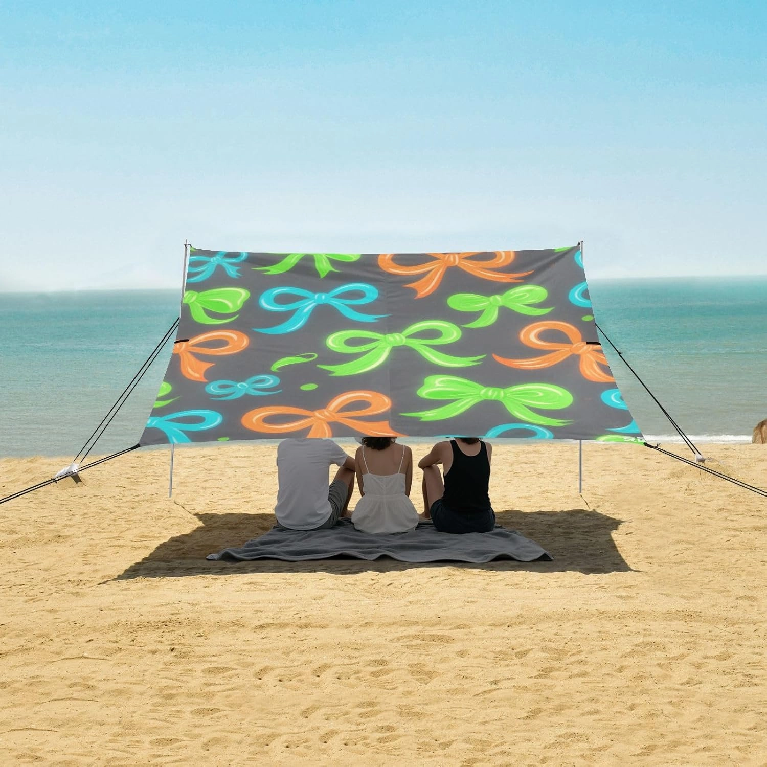 Beach Shade Tent with UPF50  UV Protection,Colorful Ribbon Bows Pattern Lightweight Camping Sun Shelter for Outdoor,Camping Trips, Fishing, Backyard,Picnics,Easy Set Up and Carry 9x10.5 FT