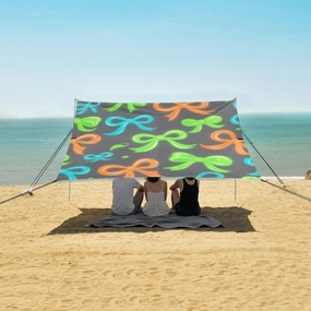 Beach Shade Tent with UPF50  UV Protection,Colorful Ribbon Bows Pattern Lightweight Camping Sun Shelter for Outdoor,Camping Trips, Fishing, Backyard,Picnics,Easy Set Up and Carry 9x10.5 FT