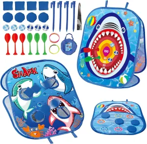 Bean Bag Toss Game for Kids: Shark Kids Cornhole Game Set Foldable 5 in 1, Birthday Party Supplies Gifts for Boys Girls Age 3 4 5 6, Backyard Beach Yard Outdoor Indoor Game